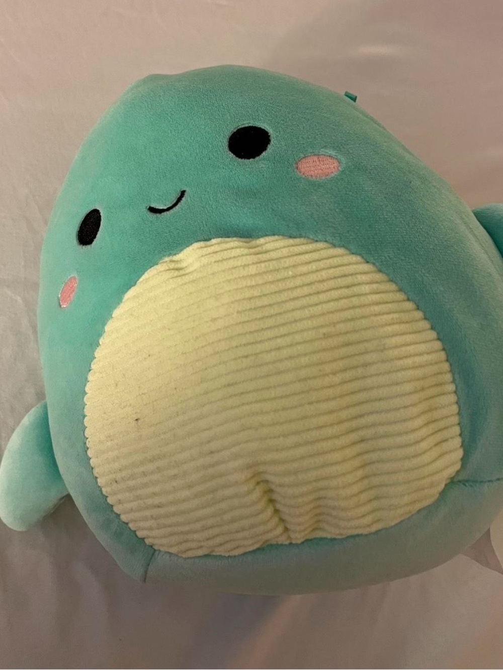 Squishmallows Aqua Green Plush with Cream Belly and Pink Cheeks